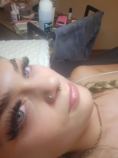 Volume lashes and glass skin post-treatment.