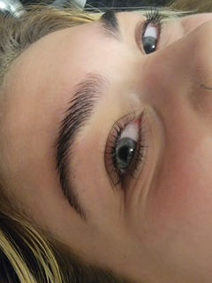 Powder brow finish — soft, natural PMU brow work.
