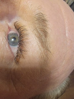 Lash lift and tint results on a mature client.